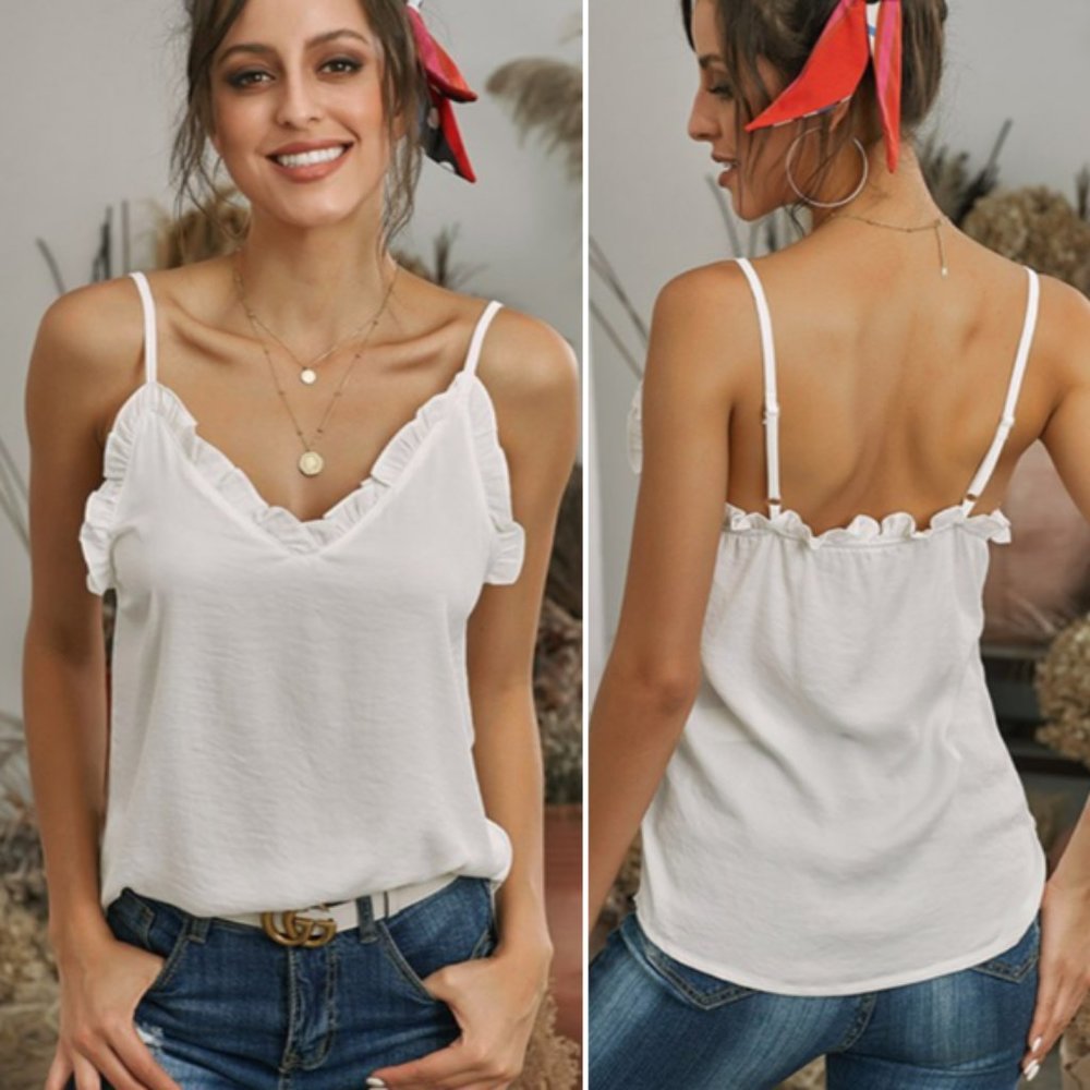 White Cami with Ruffle Trim